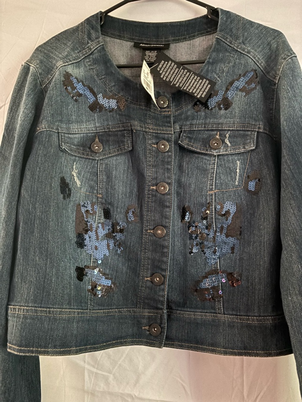 Ashley Stewart Indigo Denim Jacket with Dark Sequin Detail - Picture 1 of 5